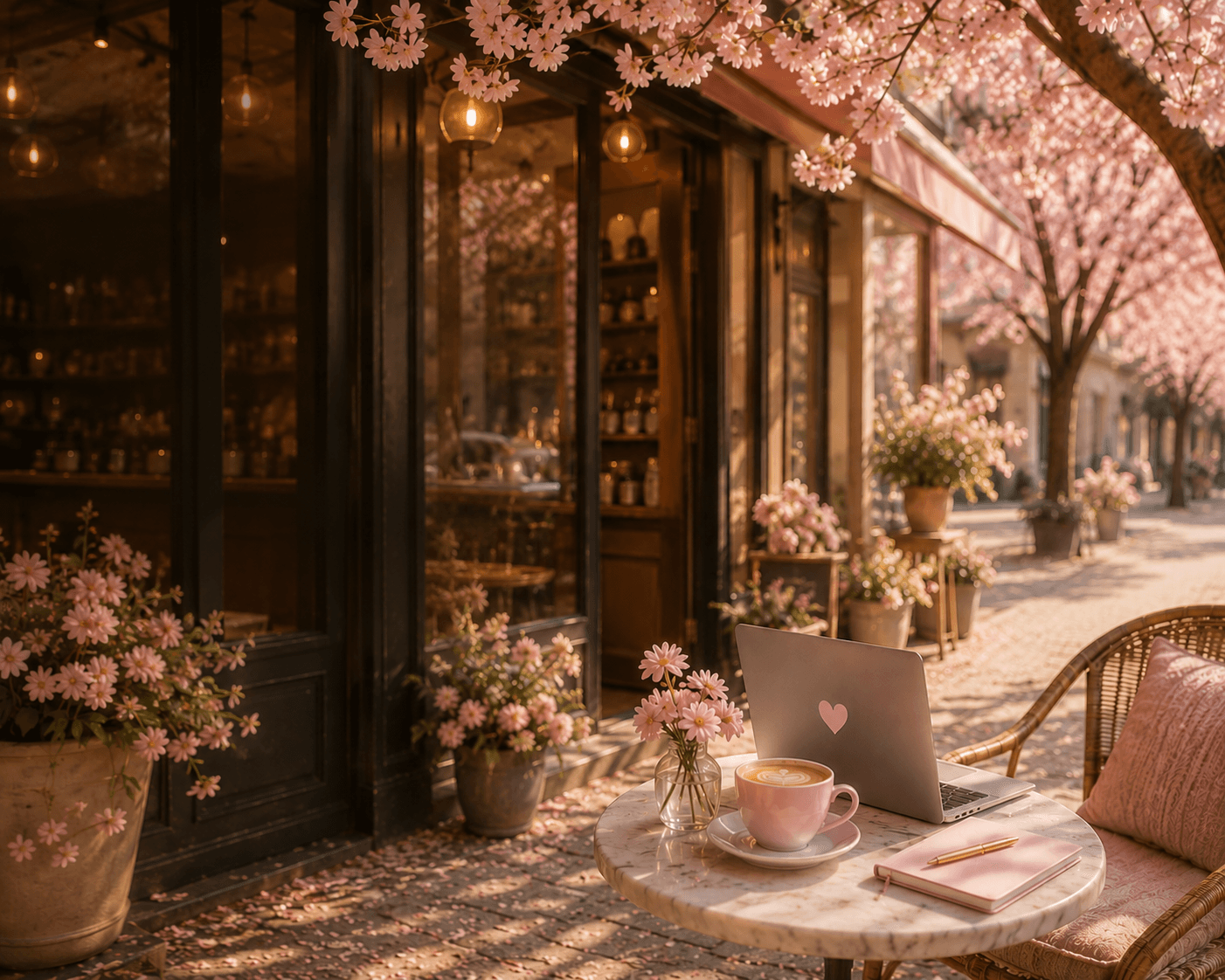 Sanftes Café mit Kirschblüten
