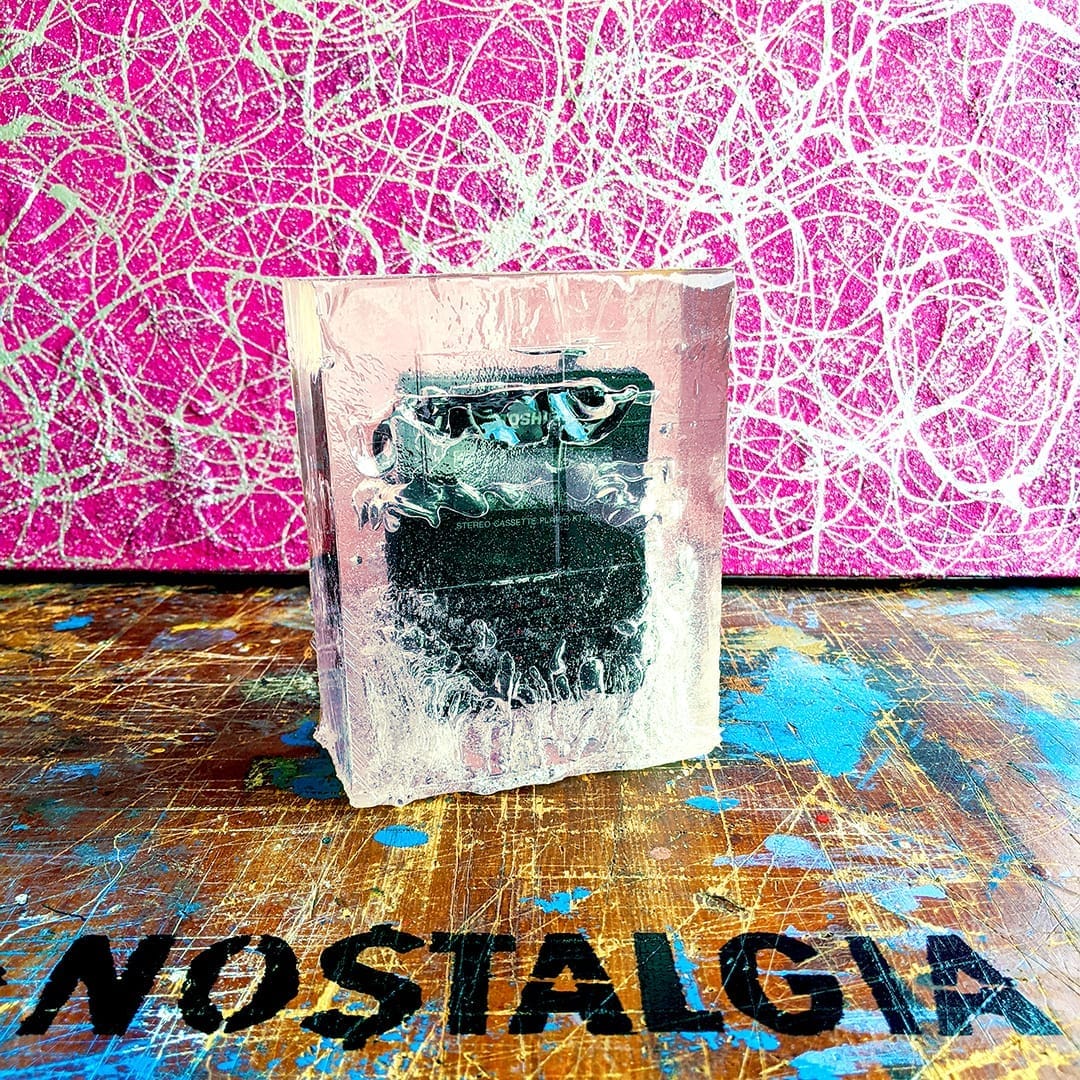 Pink Music Graffiti painting exhibited in an industrial gallery setting