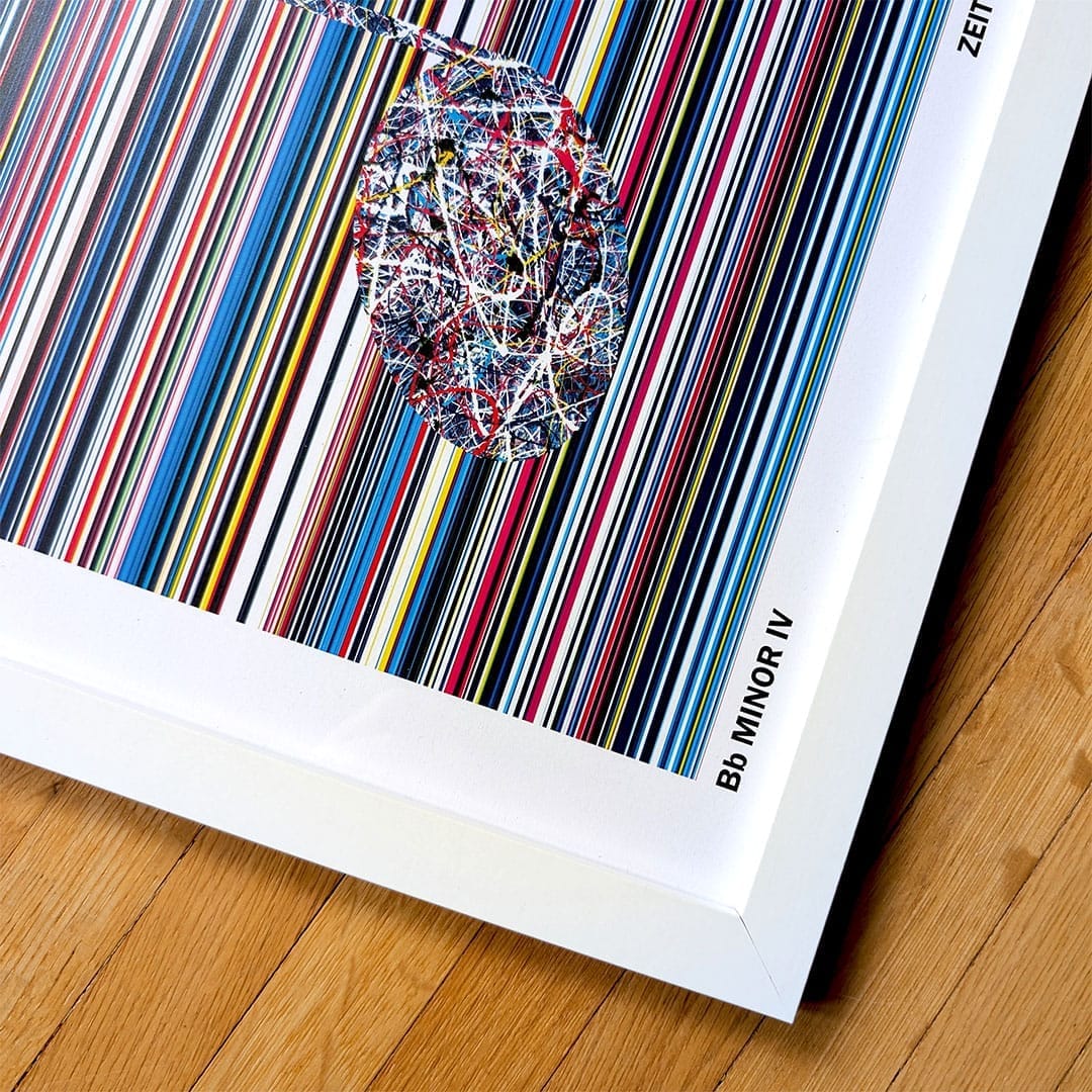 Wall gallery of digital art by Zeitwarp on display in a Milan exhibition