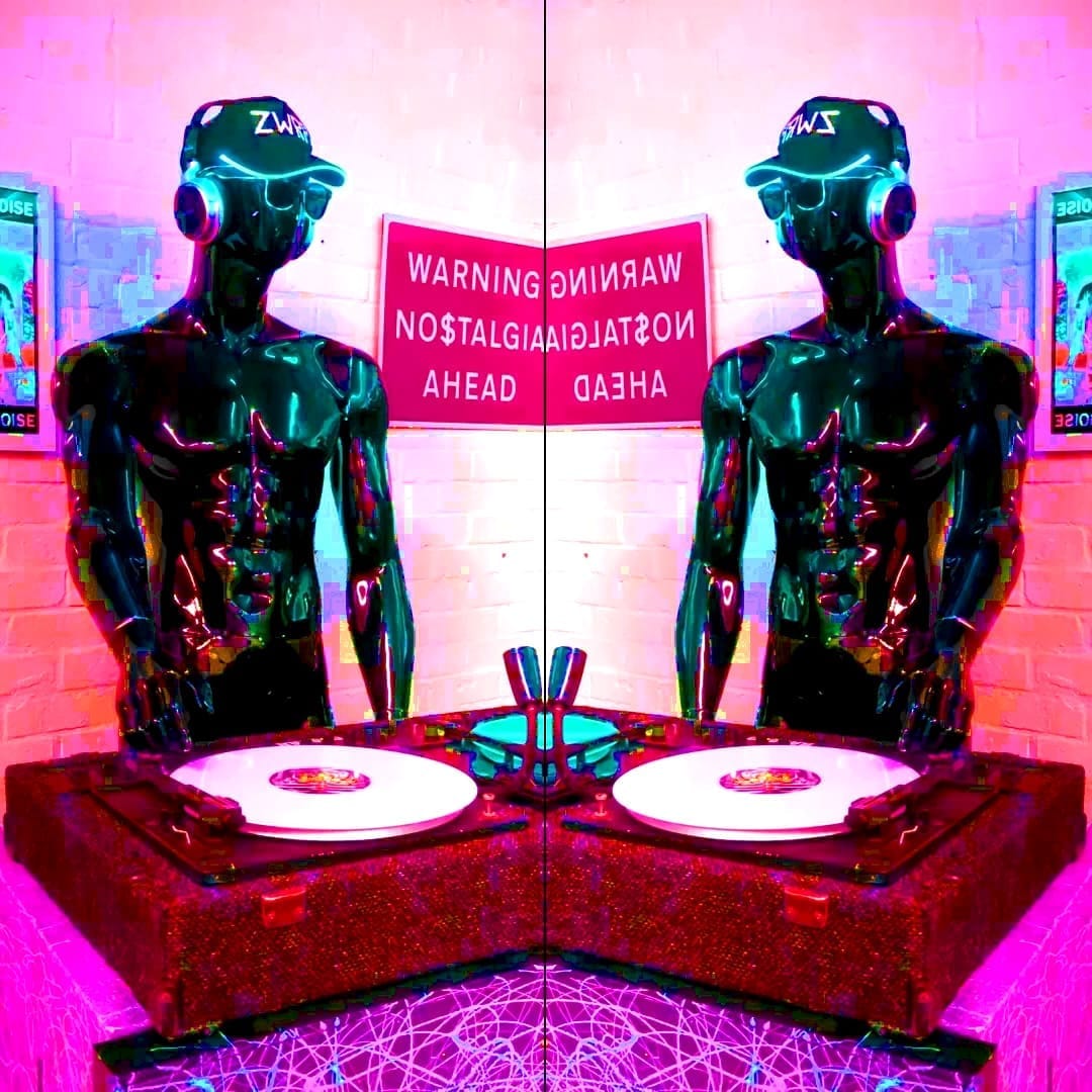Digital artwork exhibited in an industrial gallery setting in Lisbon