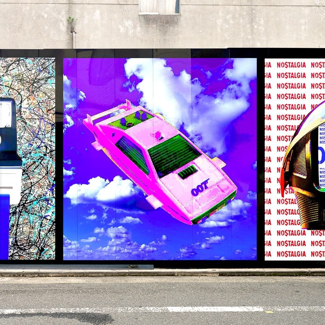 Conceptual art installation featuring three boomboxes wrapped in warning tape