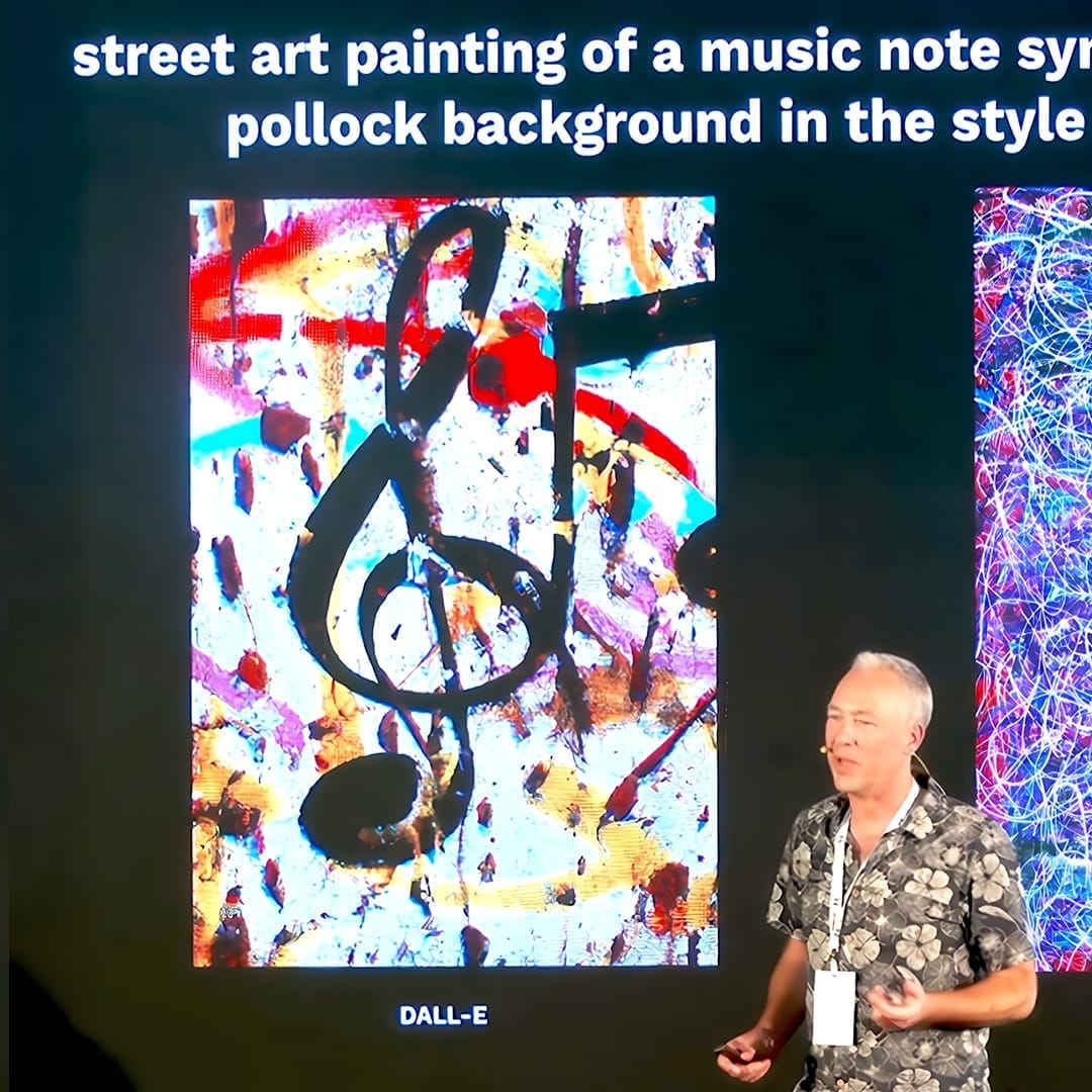 Blue Music Graffiti Painting hanging on a street mural