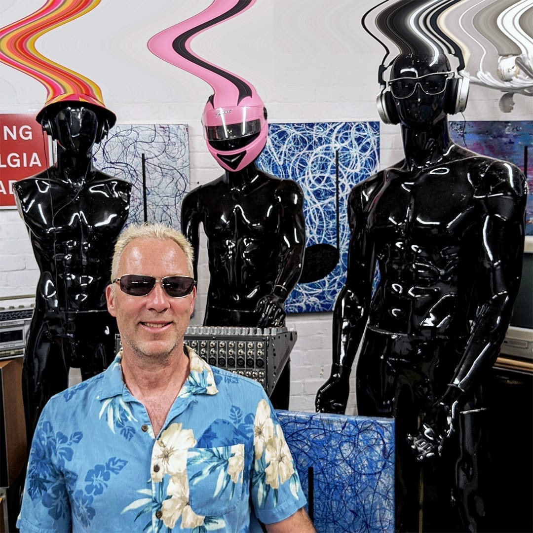 Pink Music Graffiti painting exhibited in an industrial gallery setting