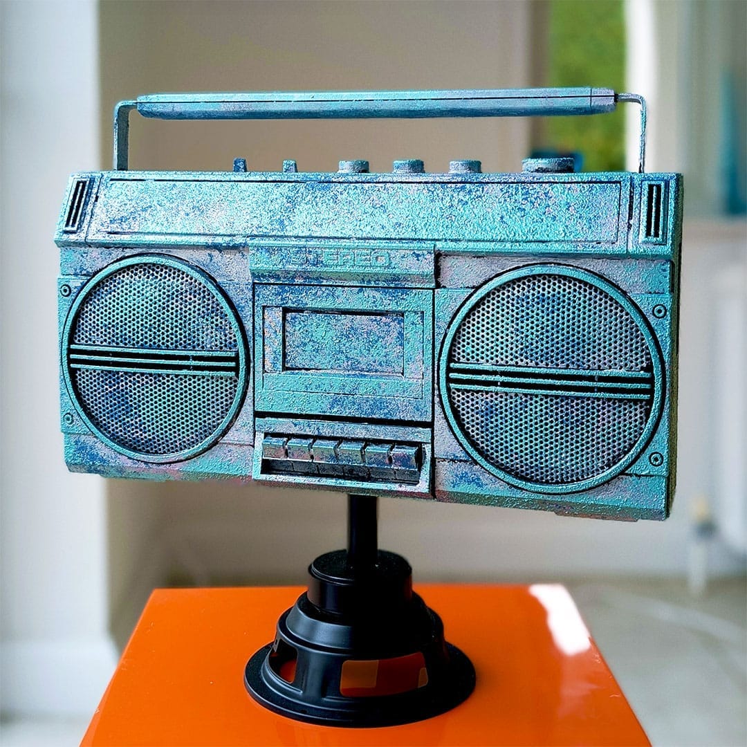 Pink Music Graffiti painting exhibited in an industrial gallery setting