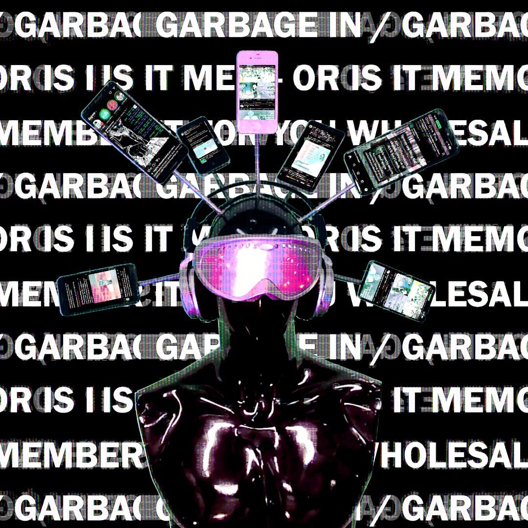 Glitched image digital artwork of a Robot Mannequin DJ