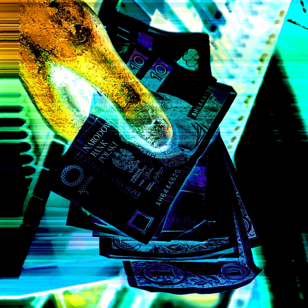 Glitched image digital artwork of a Robot Mannequin DJ