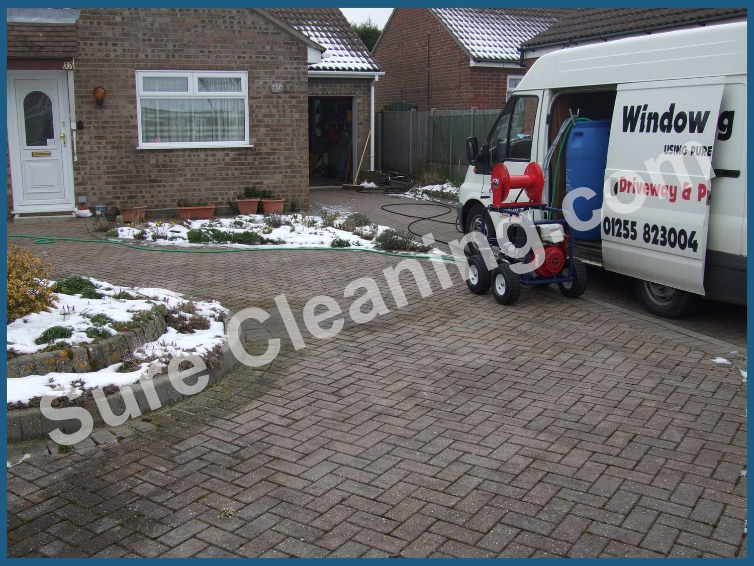 Block pave drive before clean