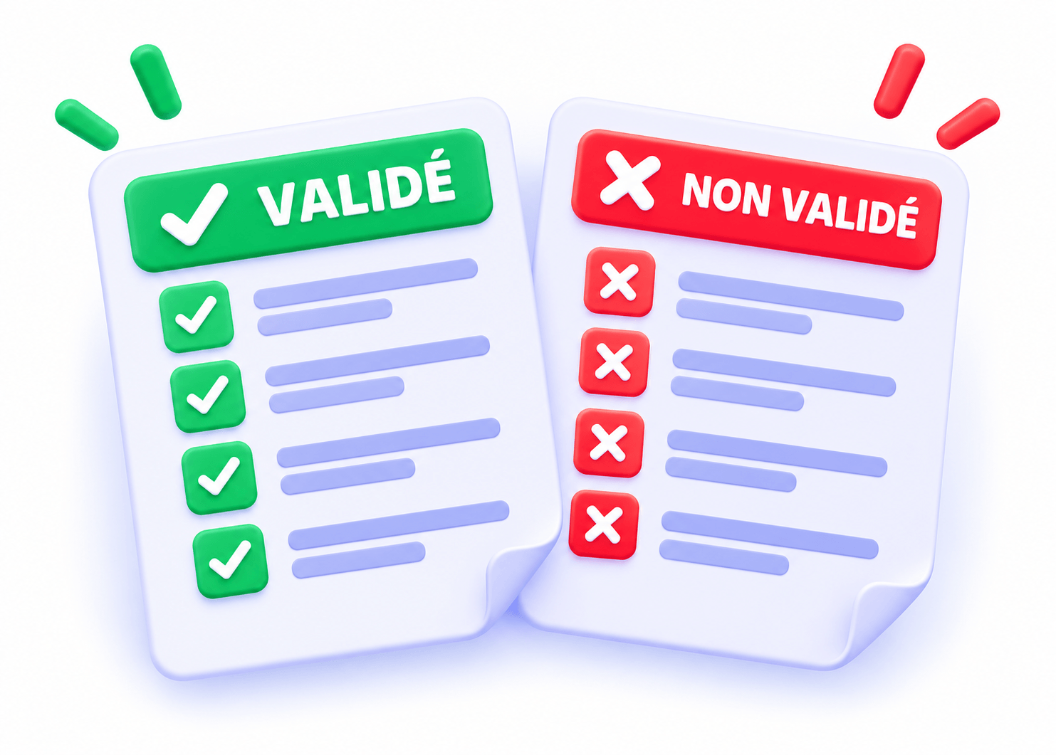 Checklist avec éléments validés et non validés
