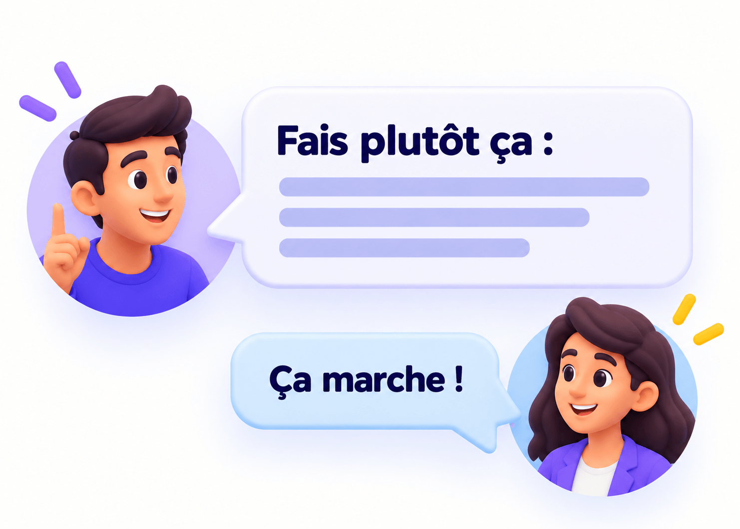 Conversation entre un coach et une cliente avec conseils