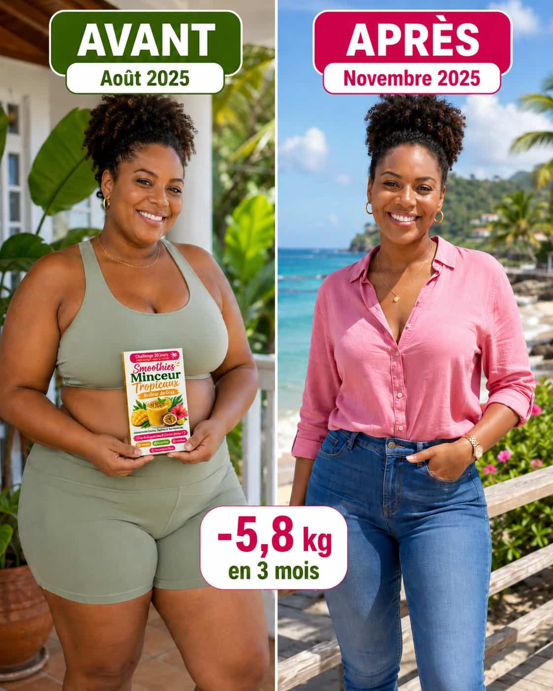 Avant après cliente 2 Challenge Smoothie 30 Jours