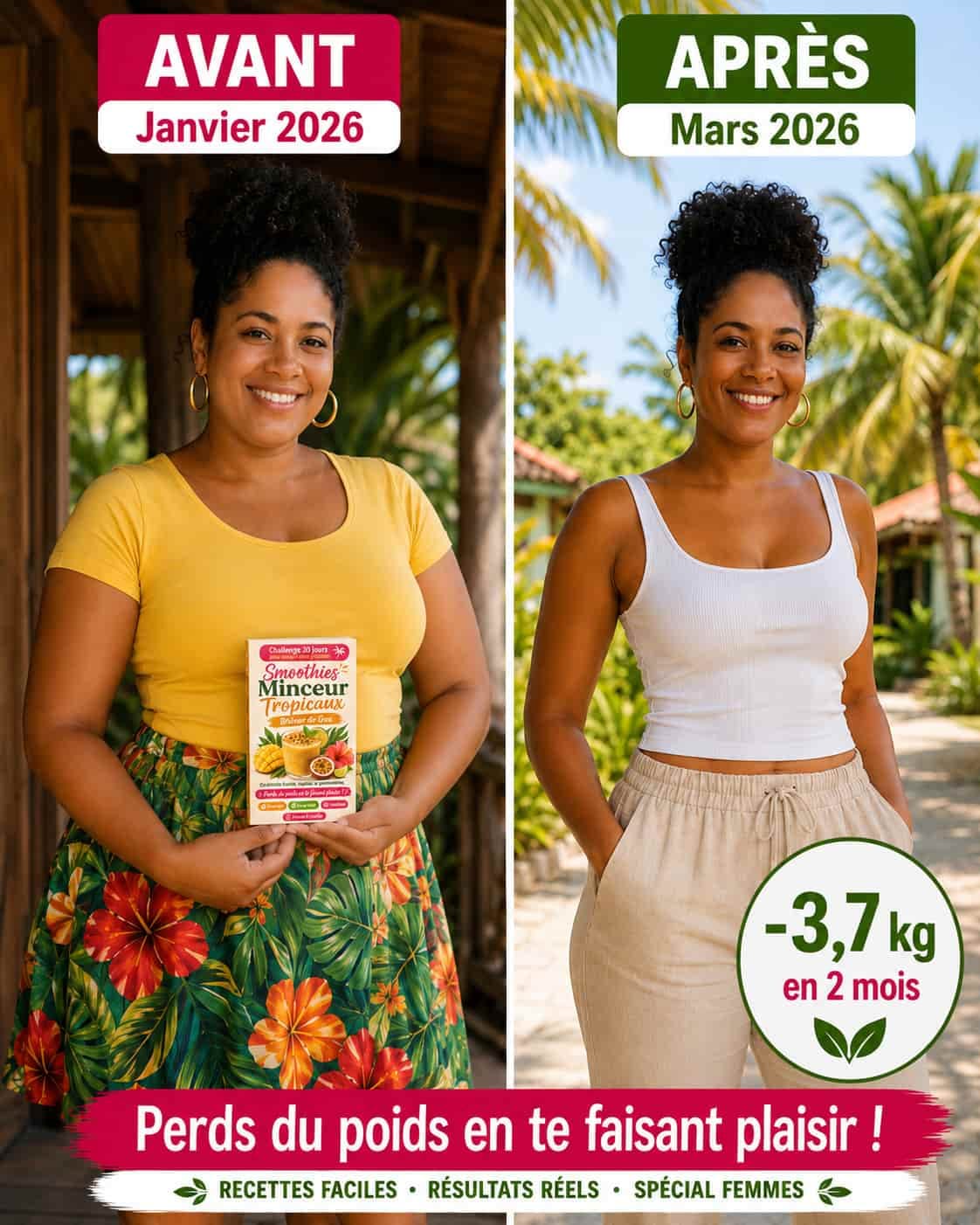 Avant après cliente 3 Challenge Smoothie 30 Jours