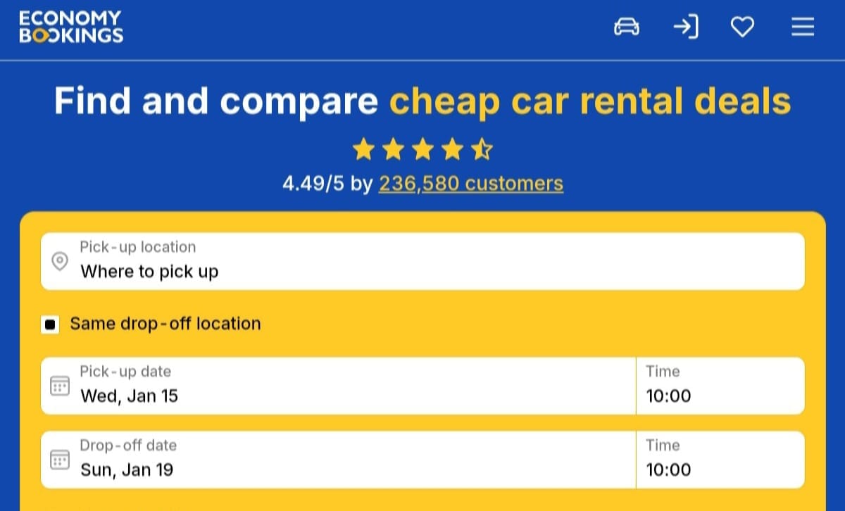 Economybookings: Main page