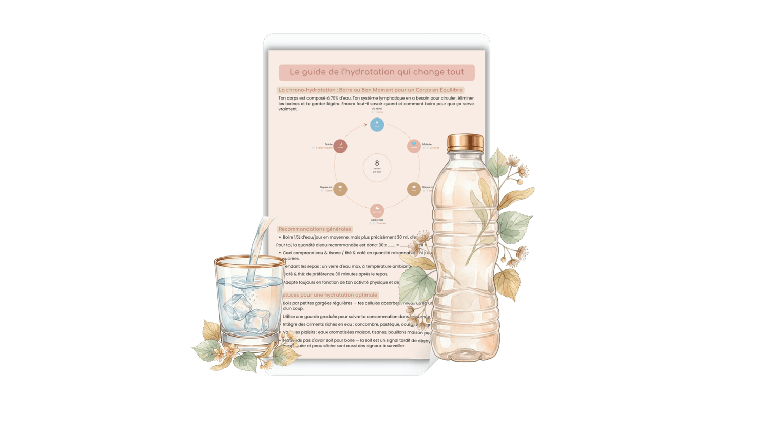 Mock-up du workbook 6 étapes pour une reconversion dans le drainage lymphatique