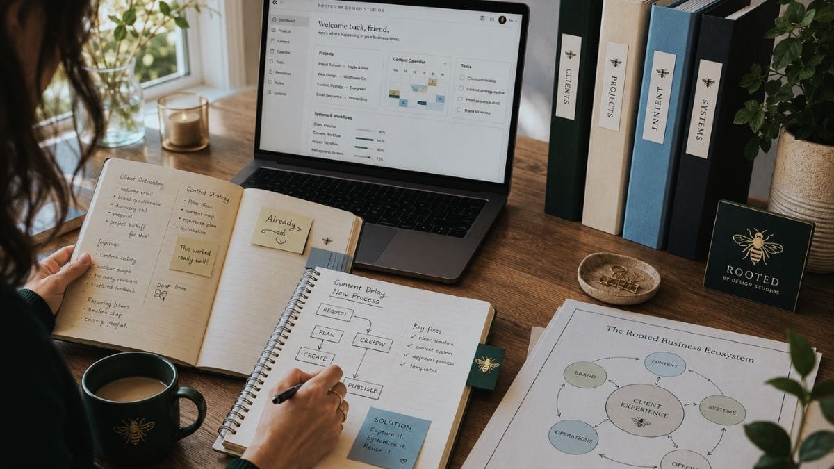Business organization graphic illustrating how documented systems, workflows, and processes reduce repeated problems and improve day-to-day business operations.