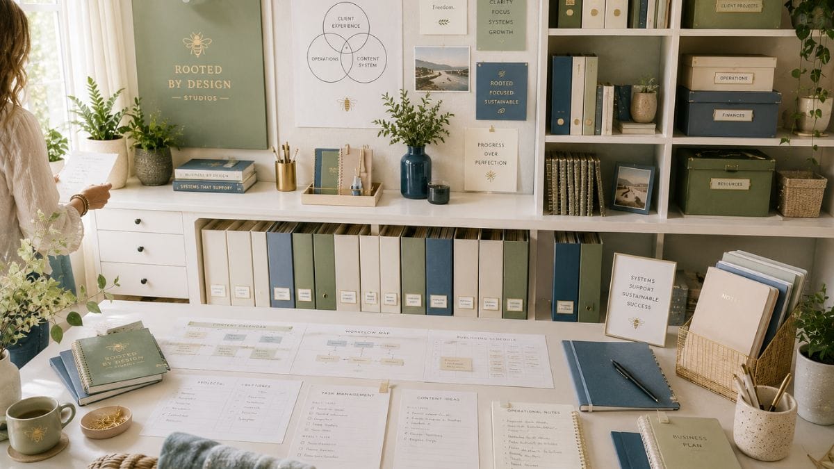 Small business organization workspace showing information, projects, resources, and operational materials grouped into a clear and intentional structure.