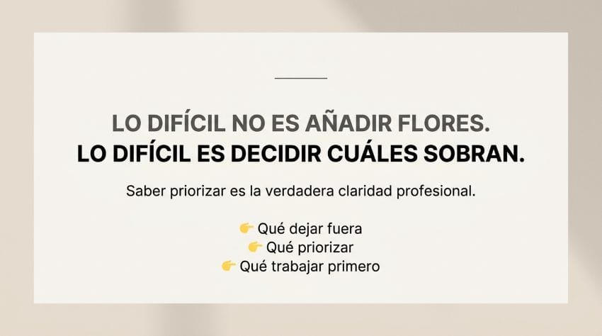 Imagen de texto minimalista con consejos sobre qué dejar fuera y cómo priorizar emociones en una consulta de Flores de Bach.