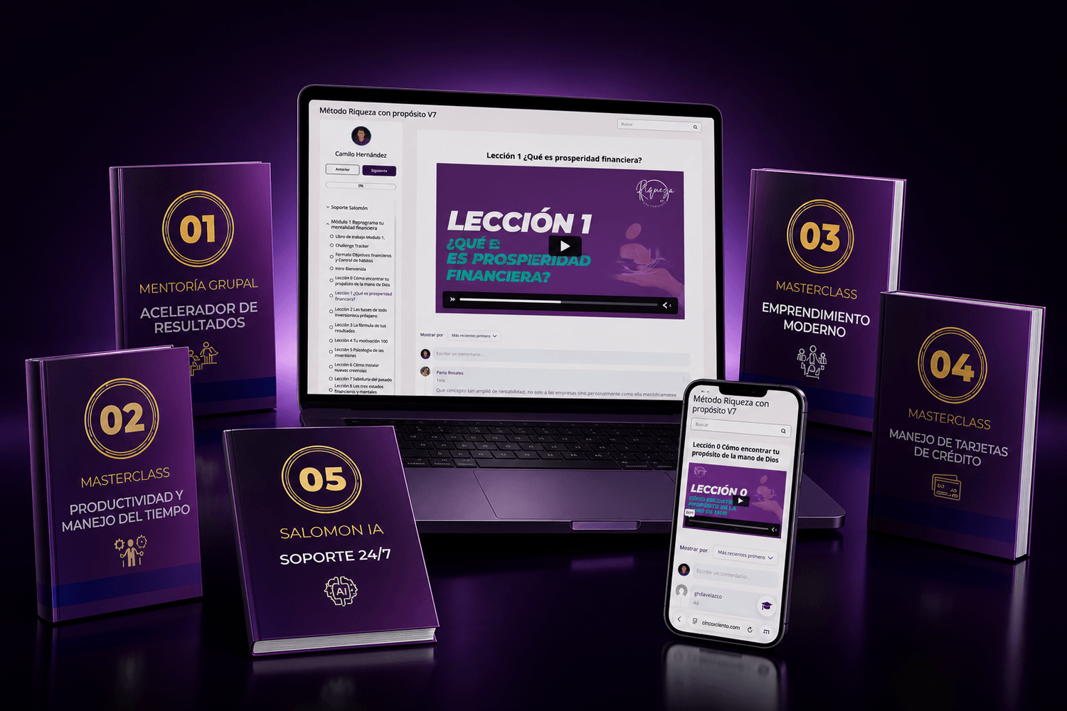 Método Riqueza con Propósito — laptop, smartphone y 5 masterclasses incluidas