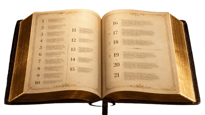 Biblia abierta con los 21 principios numerados