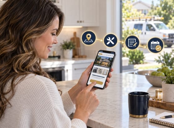  Homeowner using a mobile home service website to request an appointment.