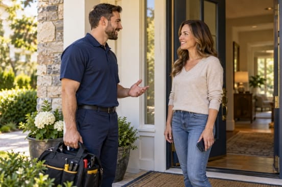 Honest feedback: Homeowner and technician speaking after a service visit