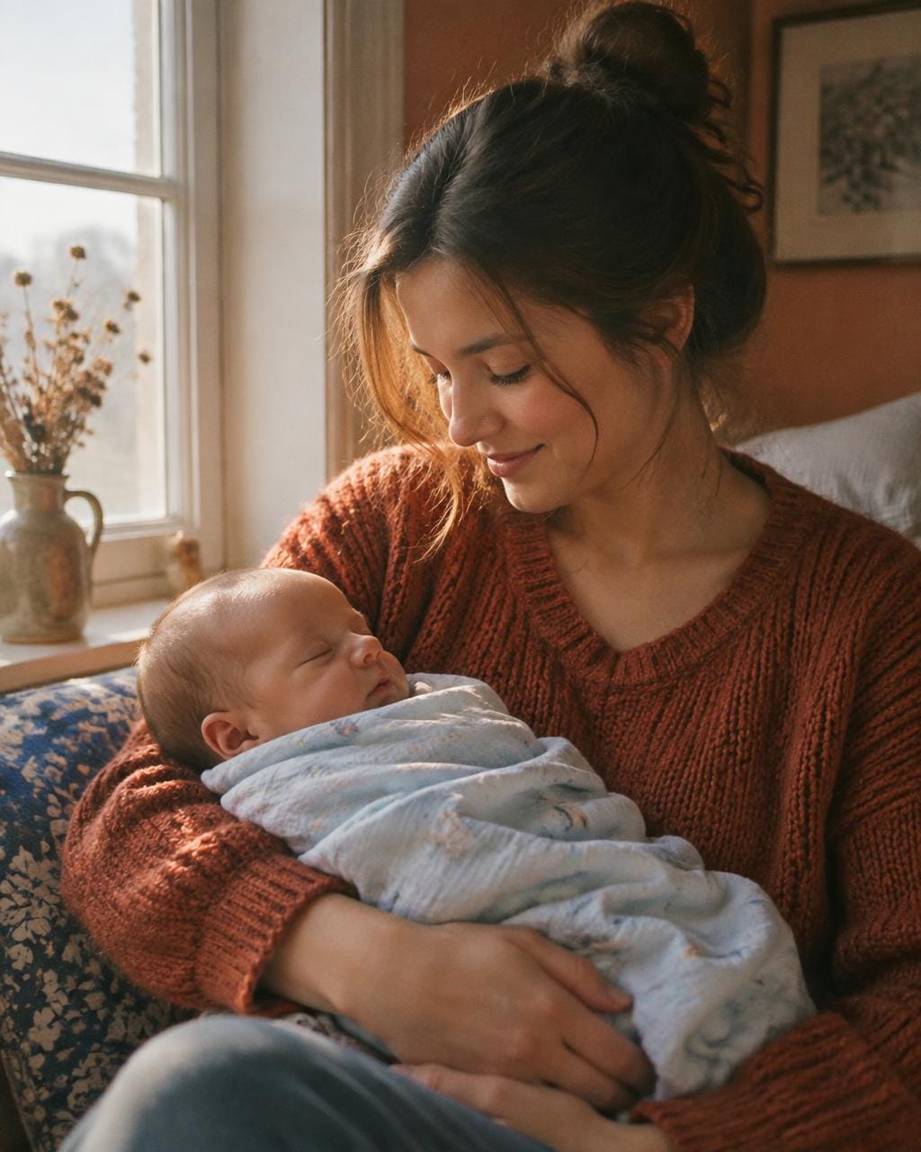 Une maman tenant son bébé dans ses bras