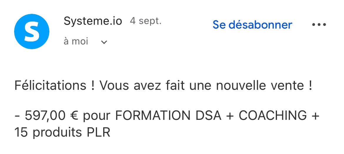 Email vente Systeme.io