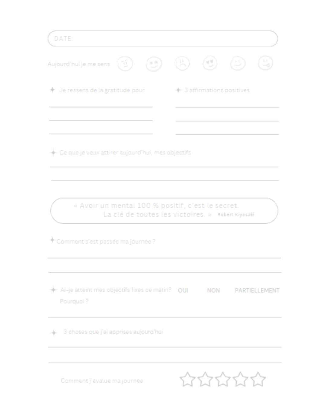 exemple de page de journal de gratitude, pensée positive, developpement personnelle winbizz.fr