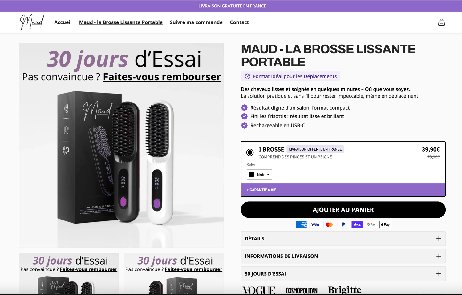Capture d'une boutique complète générée par Dropmagic