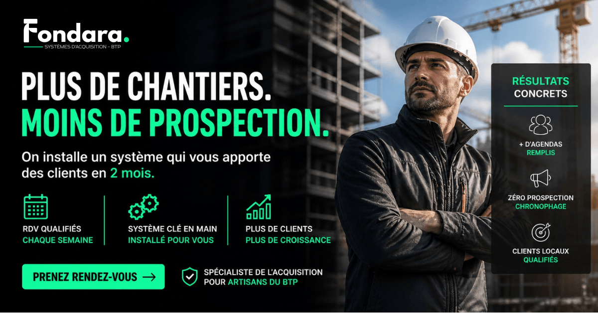 FONDARA — Plus de chantiers moins de prospection — BTP Client+ système acquisition artisan bâtiment