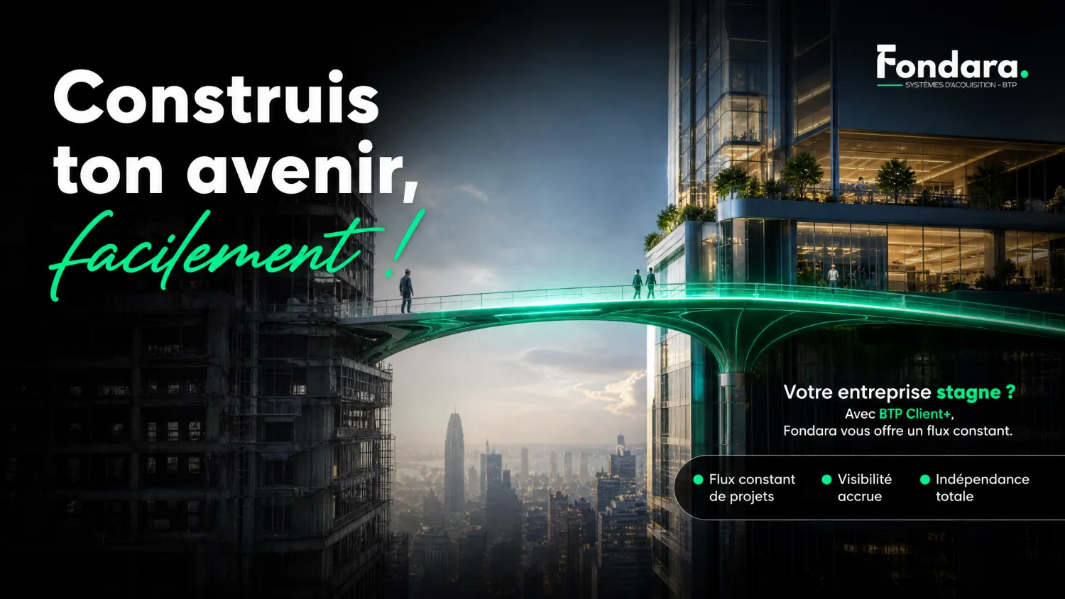 FONDARA BTP Client+ pour qui artisan bâtiment maçon plaquiste couvreur Fondara.fr — système acquisition client clé en main
