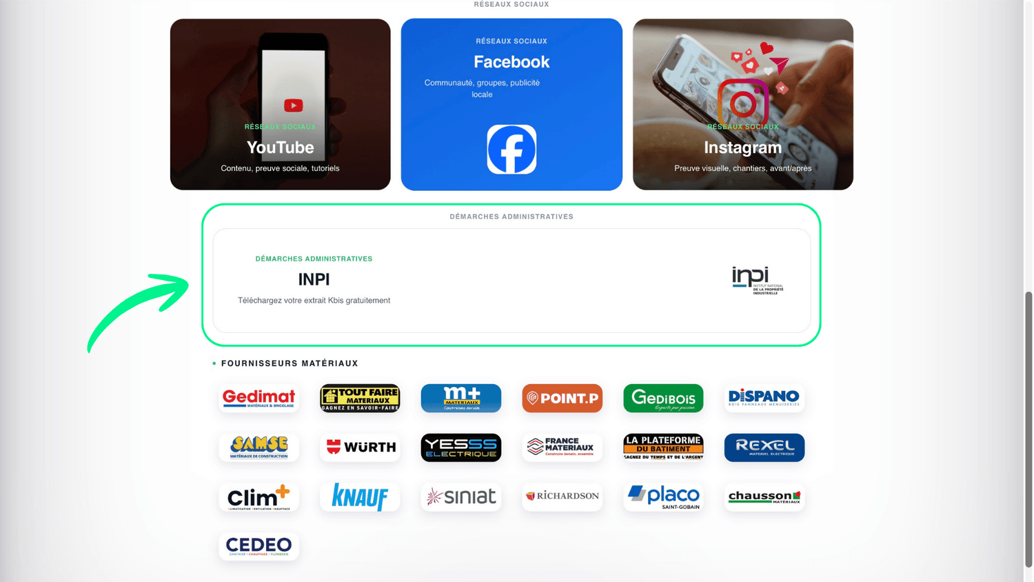 Espace INPI de FONDARA OS pour télécharger son extrait Kbis gratuitement