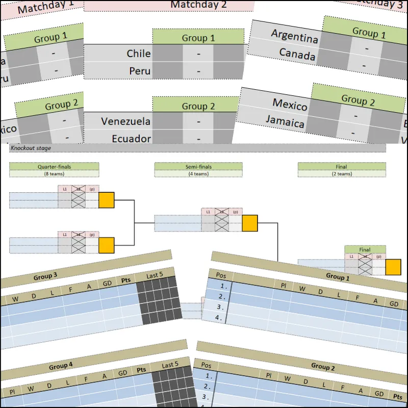 Printable A4 american football tournament bracket and match fixtures preview for 2024 format