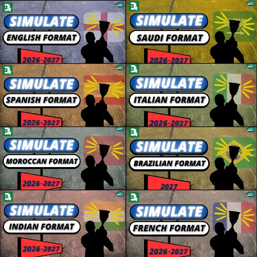 Thumbnails showing different national football league simulations