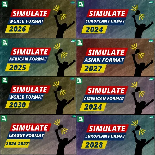 Grid of tournament simulation format thumbnails with titles