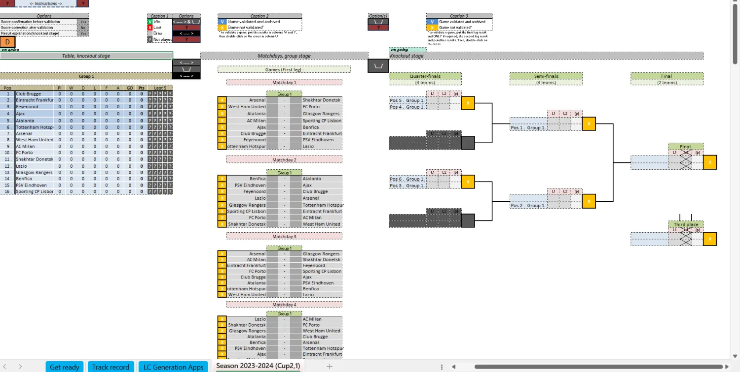 Screenshot of a football league with playoff qualification for the top 6 teams and knockout bracket