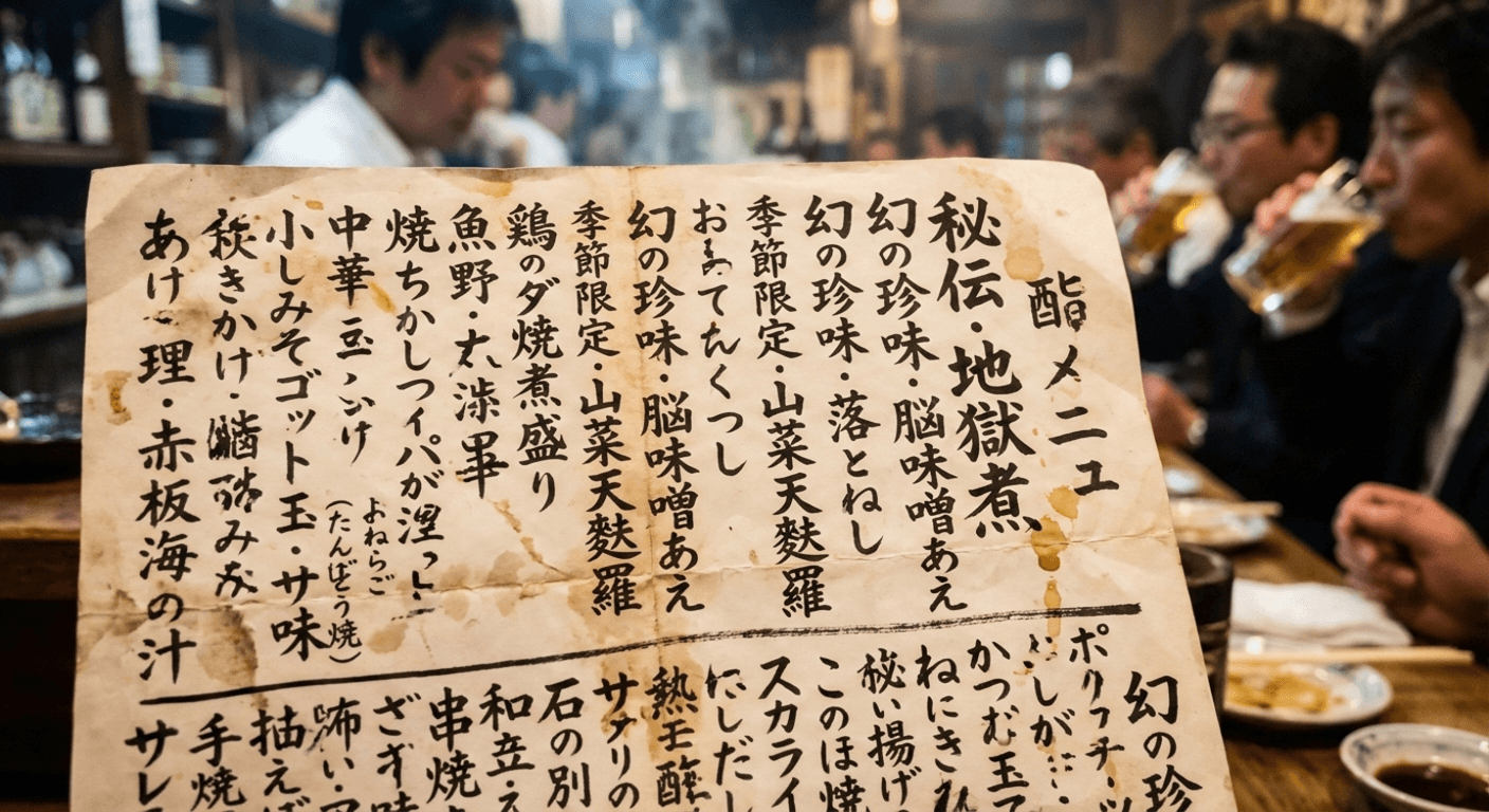 Menù reale di un ristorante giapponese scritto interamente in giapponese