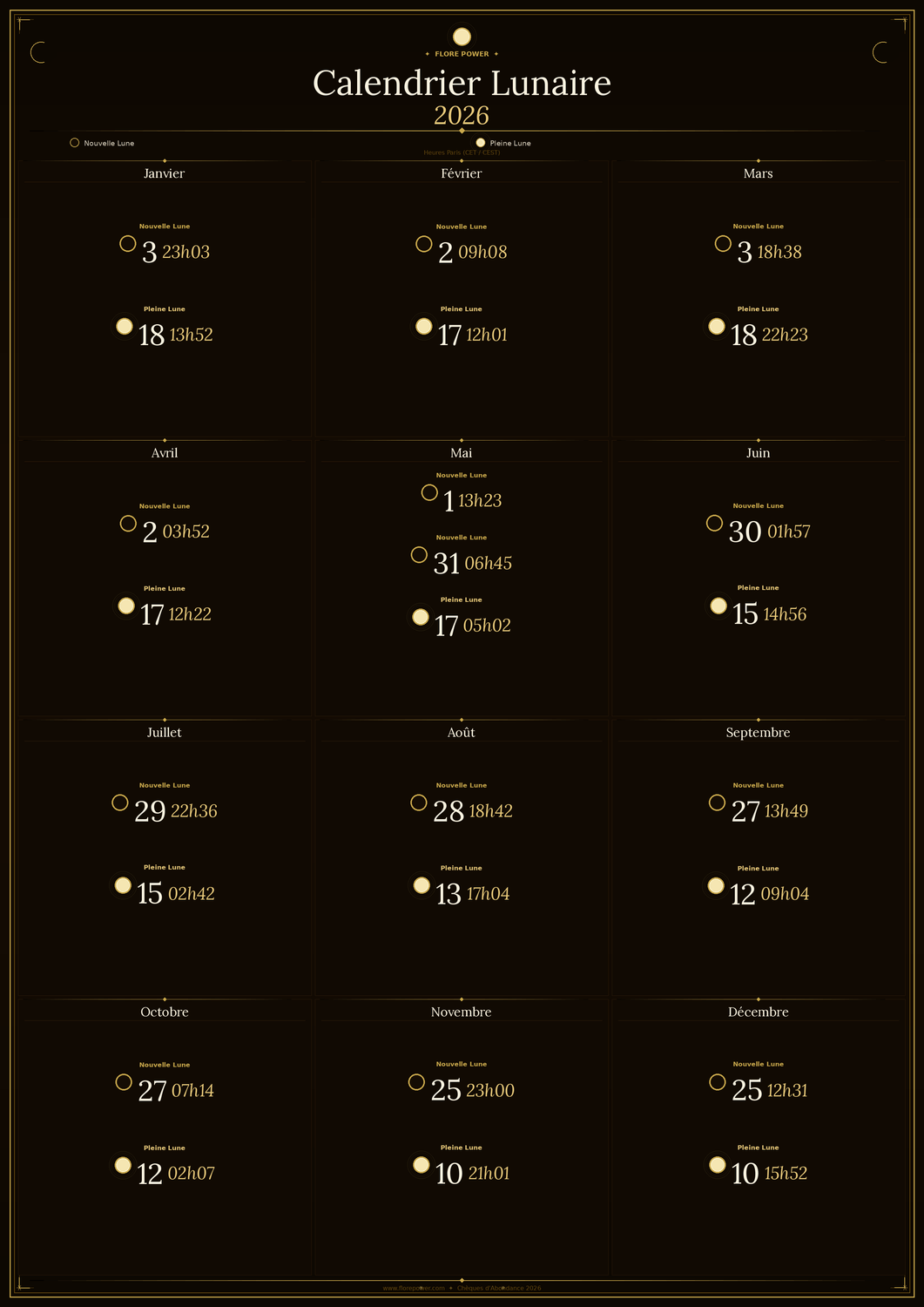 Aper&ccedil;u Calendrier Lunaire 2026 Flore Power