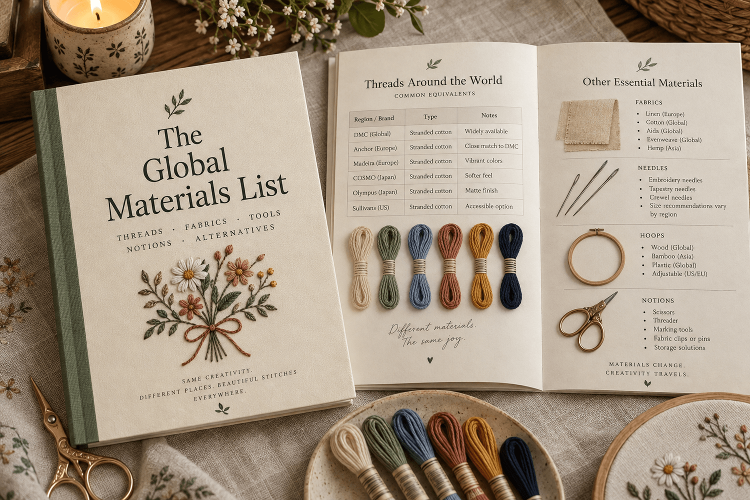 The Global Materials List with floss swatches