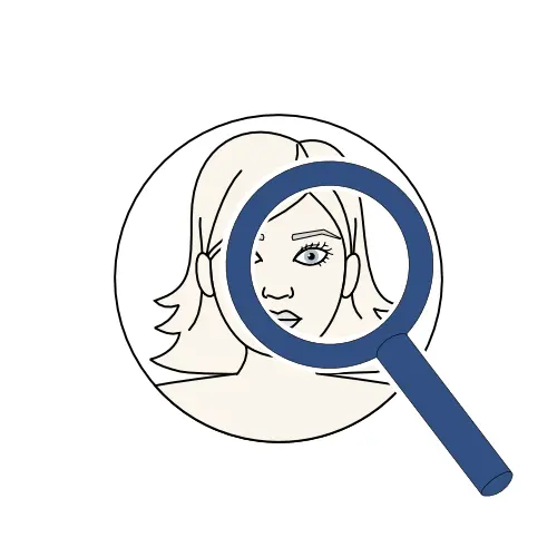 Icon: Selbstanalyse - Gesicht mit Lupe