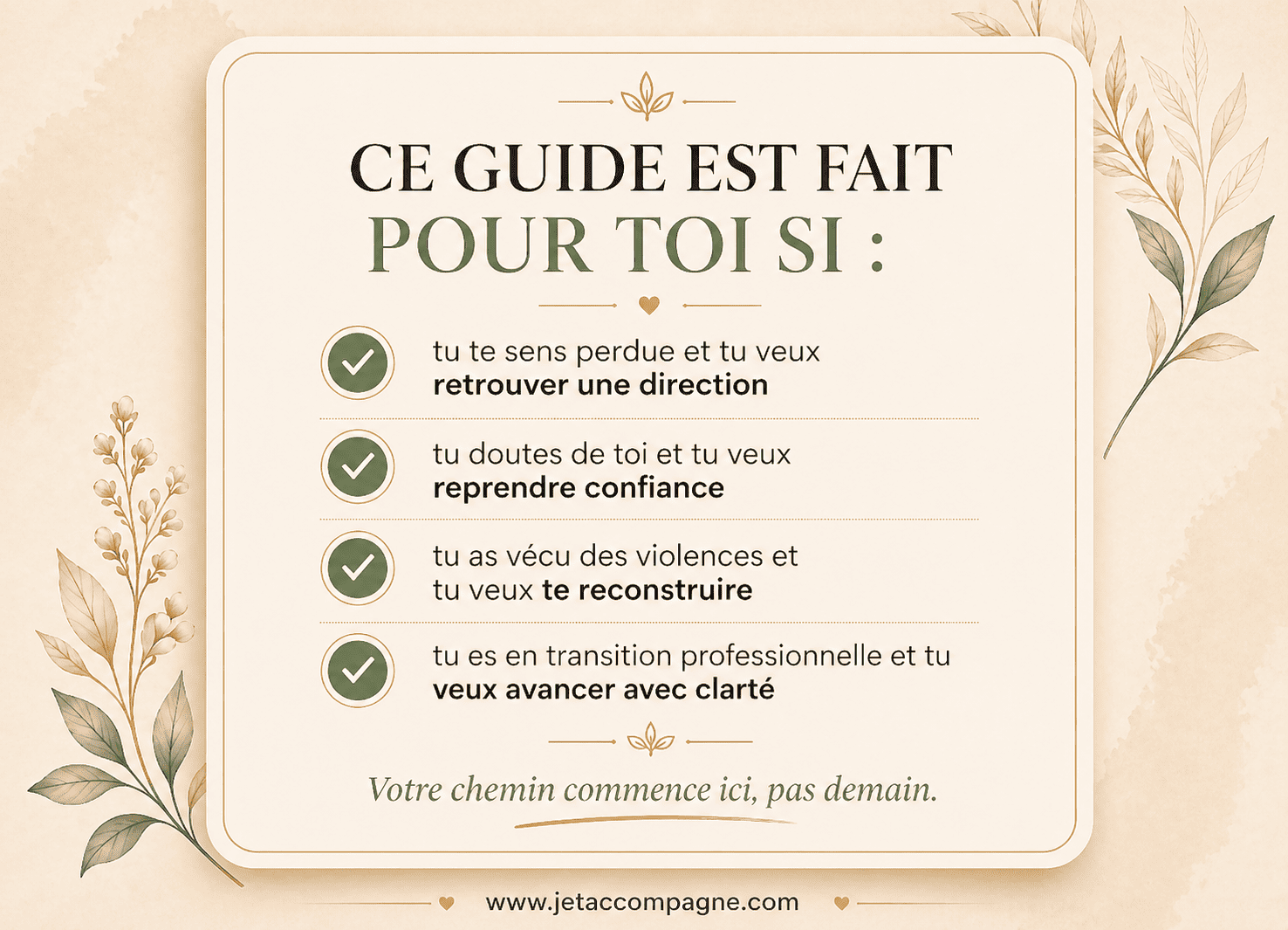 Guide pour femme en reconstruction après des blessures ou violences, pour retrouver confiance, clarté et avancer dans sa vie personnelle et professionnelle avec accompagnement bienveillant