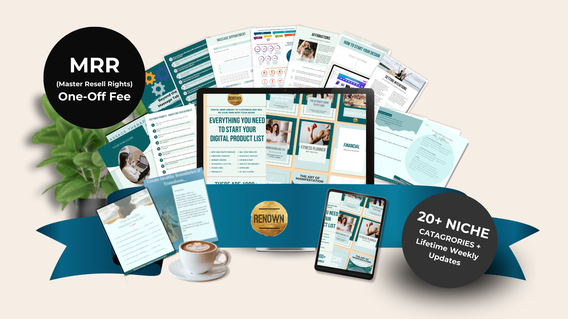 Digital product ideas including planners, journals, trackers, cards, to resell as your own