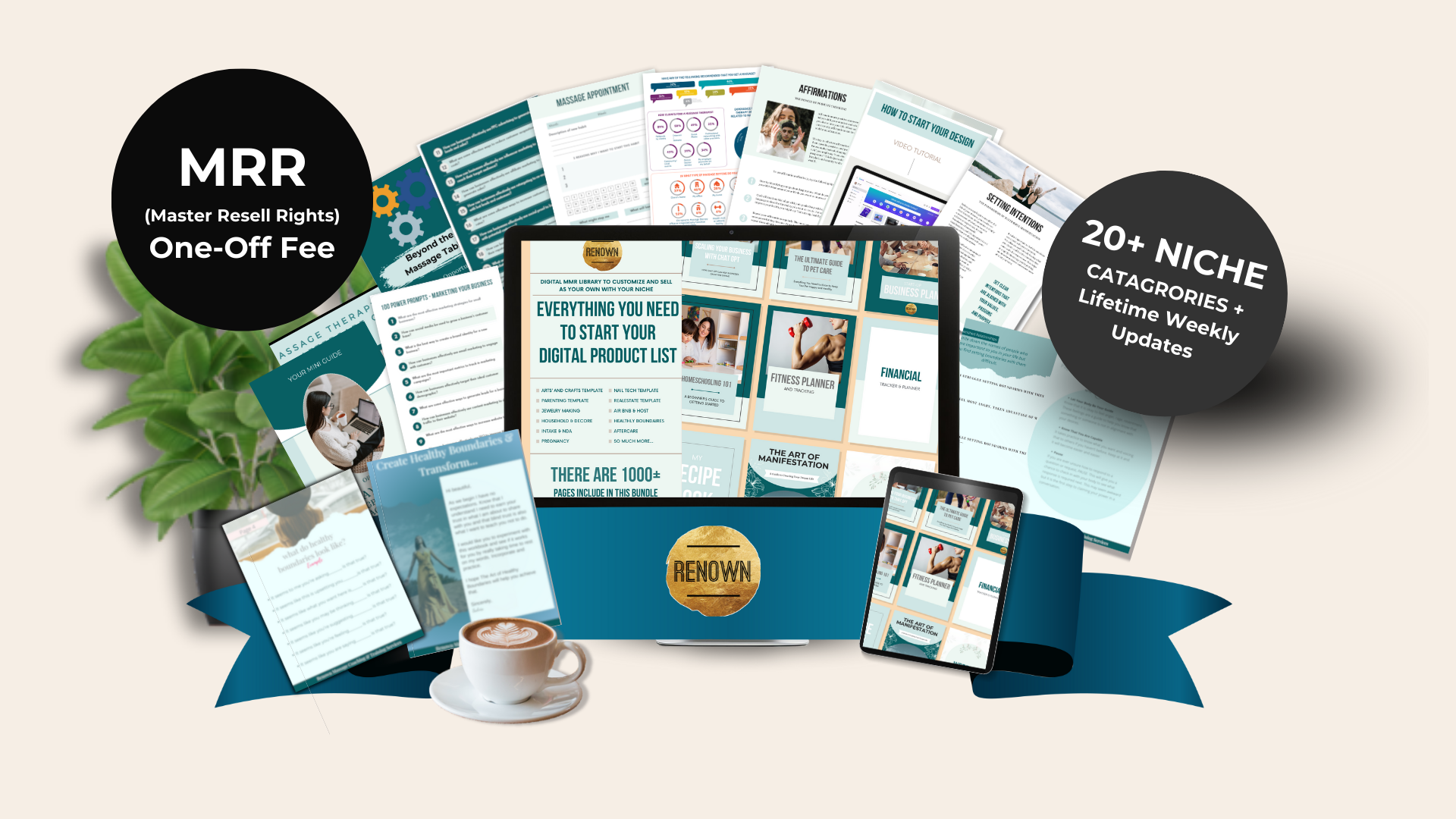 Digital product ideas including planners, journals, trackers, cards, to resell as your own