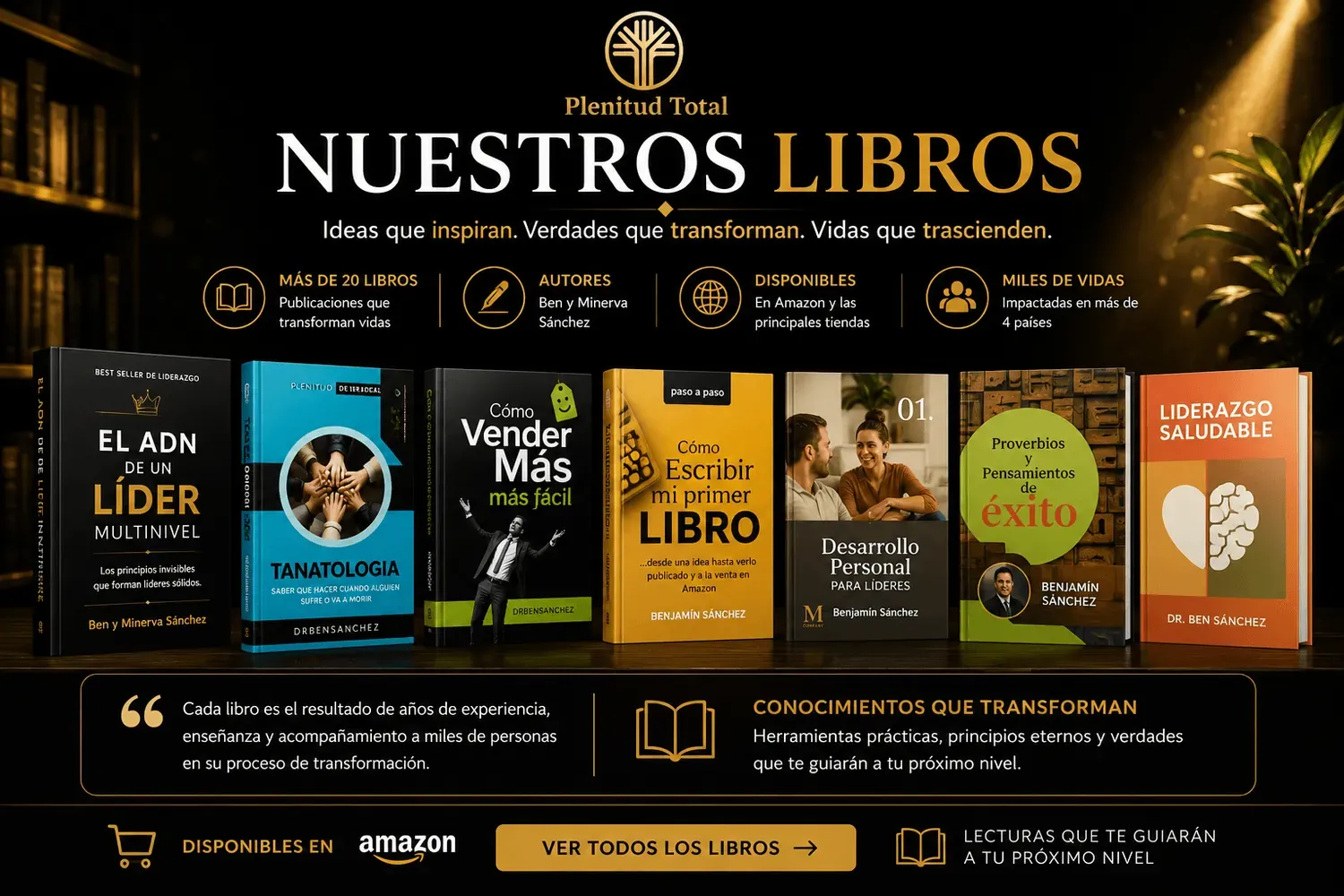 Los siete libros publicados por Ben y Minerva Sánchez