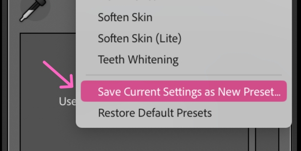 Scroll to the bottom and choose "save current settings as new preset"