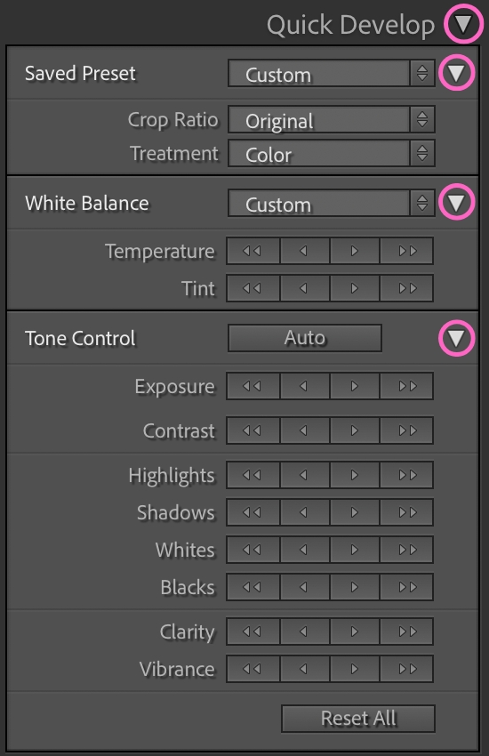 Quick Develop triangles need to point down to expand them.