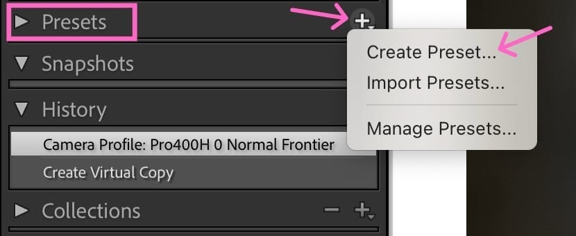 Lightroom Classic Create Preset