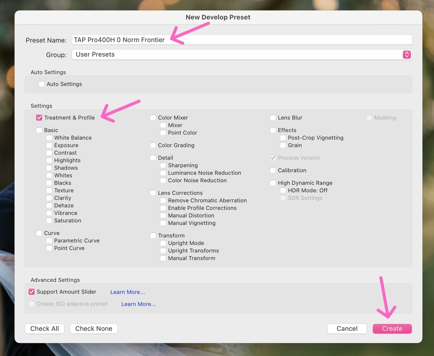 New Preset Dialog Box