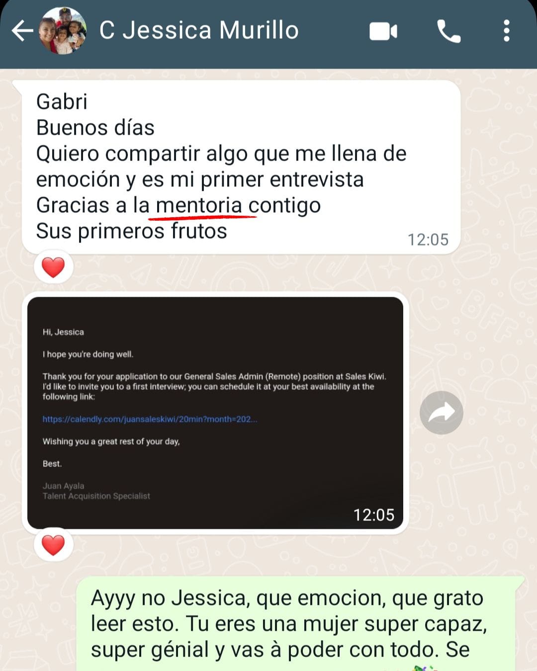 Mensaje de una persona asesorada