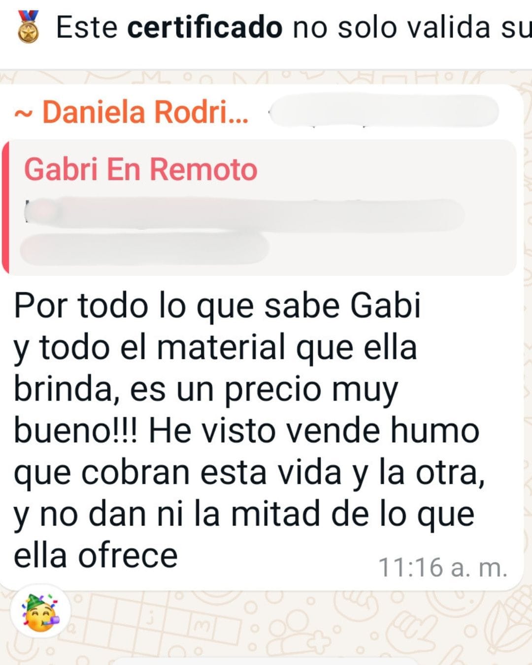 Mensaje de una persona asesorada
