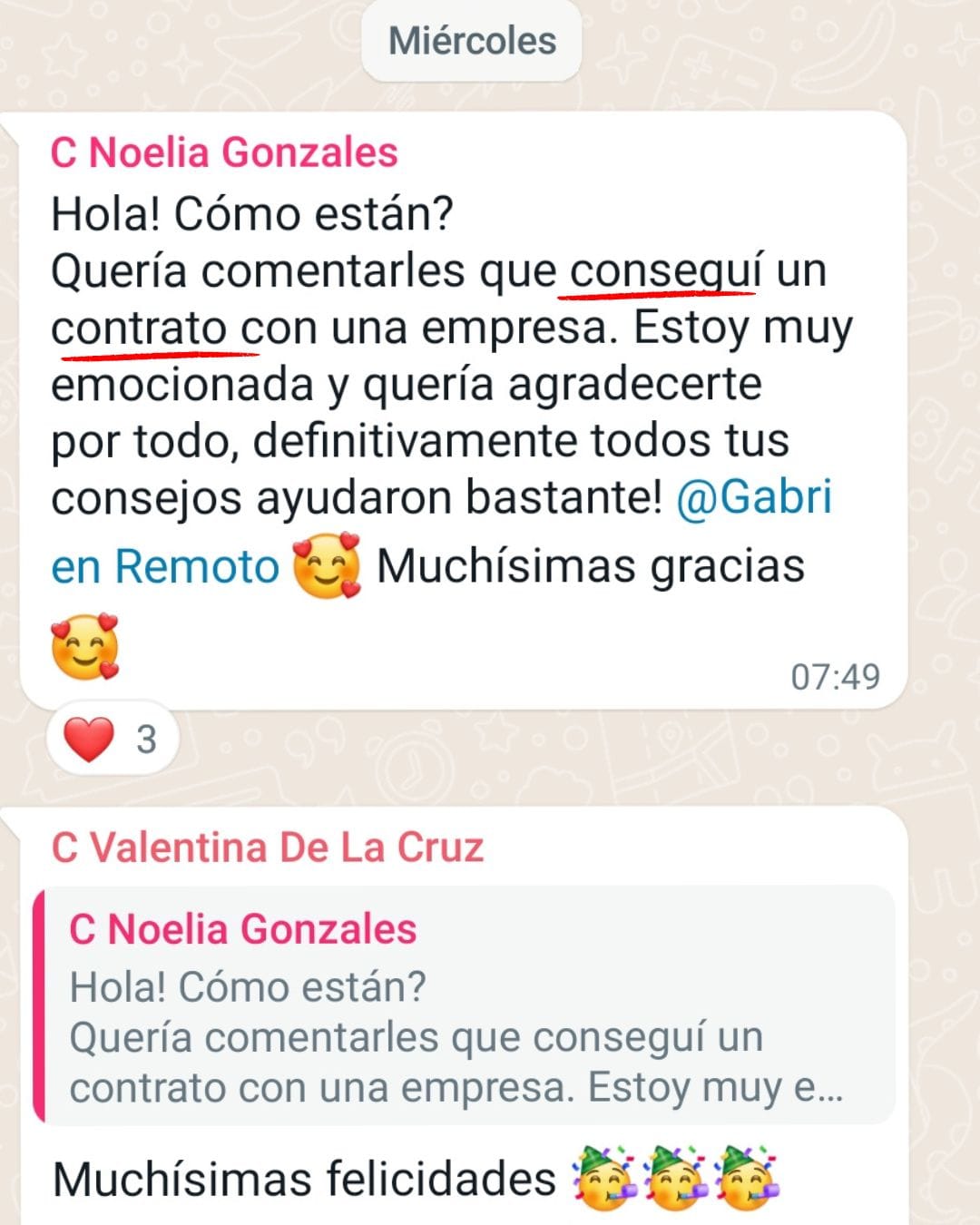 Mensaje de una persona asesorada